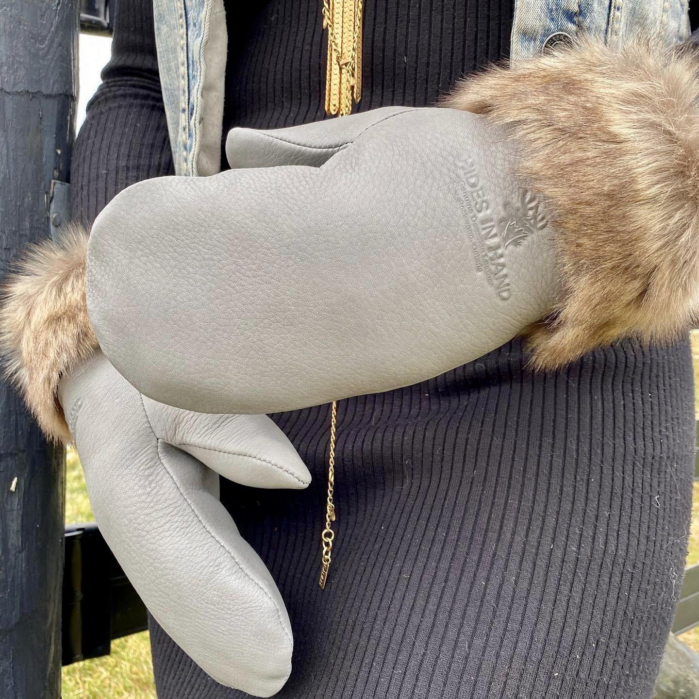 Leather mittens deals with fur trim